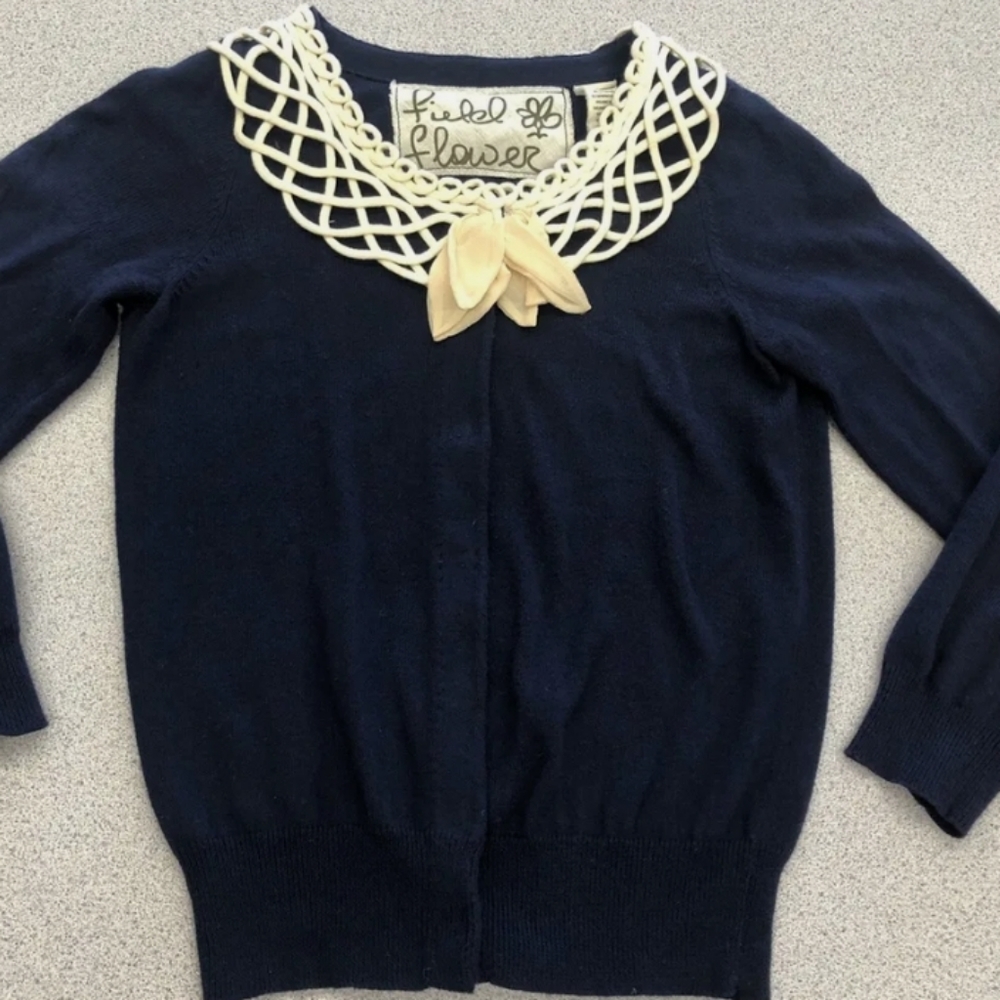 ANTHROPOLOGIE Field of Flower Navy Cardigan - Picture 5 of 6